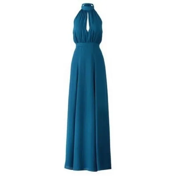 YUMI KIM Keyhole Halter Starlet Teal High Slit Maxi Cocktail Gown Size XS‎ NWT - Image 2