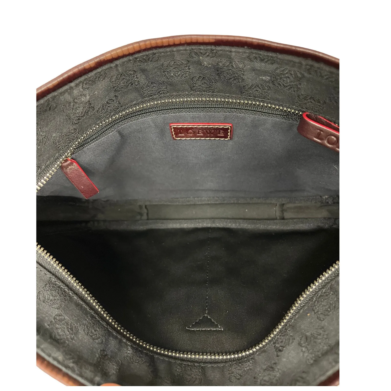 Loewe Jacquard Logo Shoulder Bag Black Gray Leather Trim Red Edge - Image 11