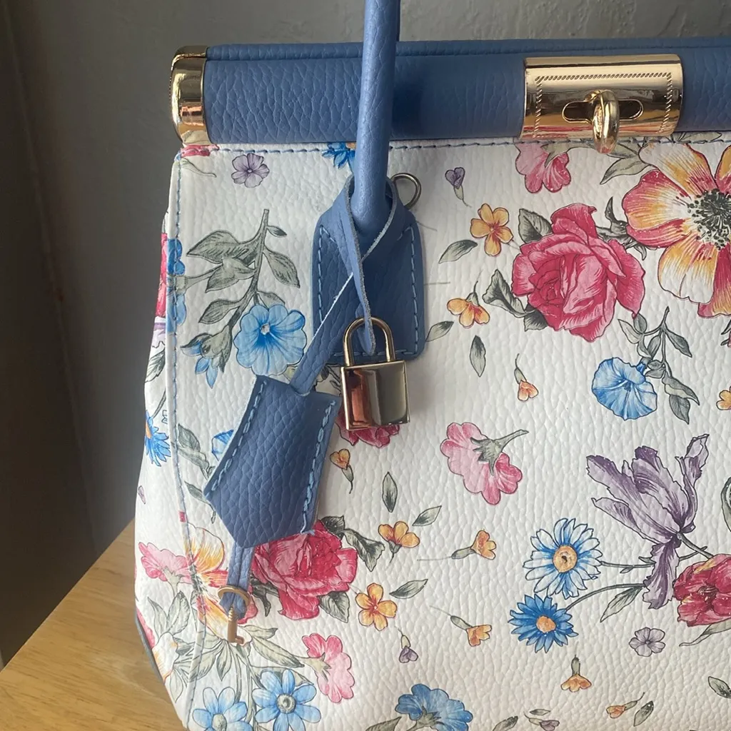 Birkin style vintage Borse in Pelle Floral Handbag Italian Leather Italy NWOT - Image 2