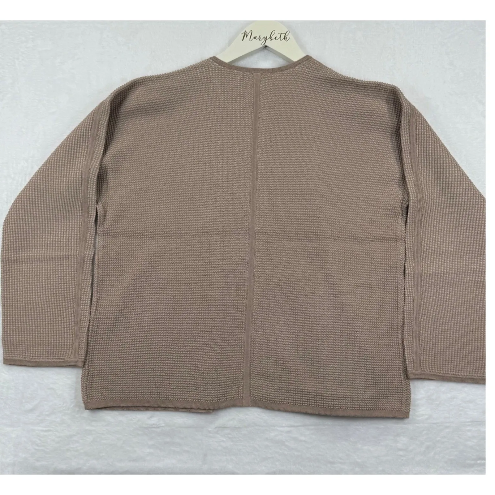 Eileen Fisher‎ Silk Cotton Blend Waffle Knit Cardigan Jacket Beige S - Image 7