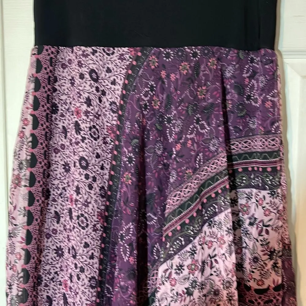 Luna Chix Purple Pattern Block Floral Asymmetrical Hemline Skirt Large Jrs L Size undefined - Image 5
