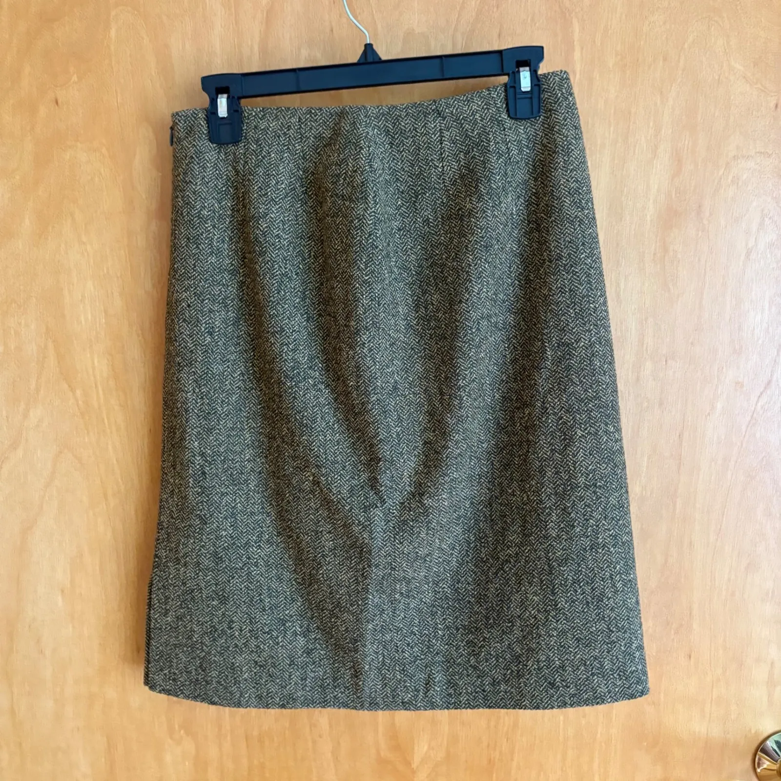 Jax Herringbone Skirt Wool Blend Career Pencil Knee Length Classic Style Green Size 8 - Image 2