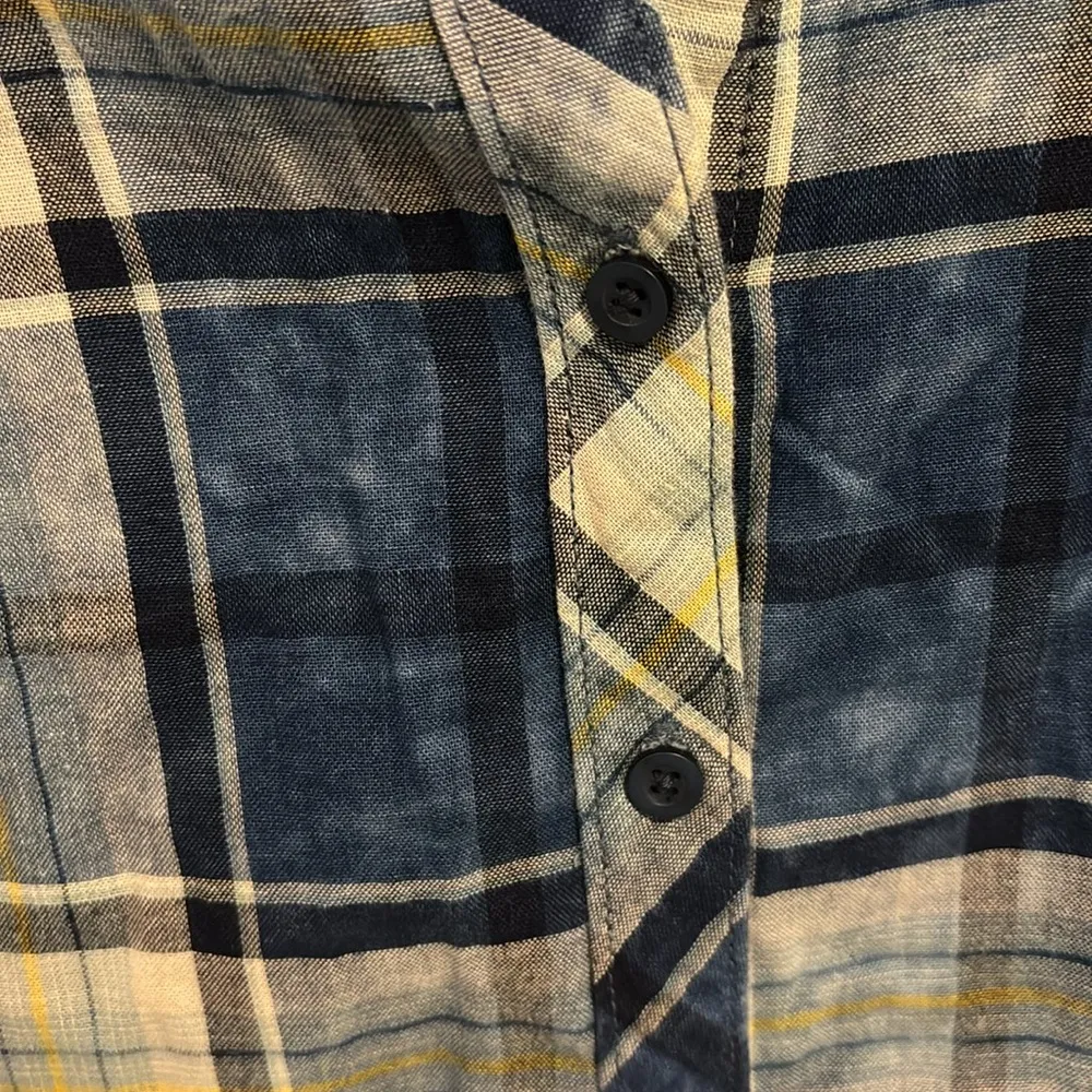 CLOTH & STONE BLUE WITH YELLOW STRIPE PLAID LONG SLEEVE BUTTONDOWN SHIRT SIZE XS - Image 3