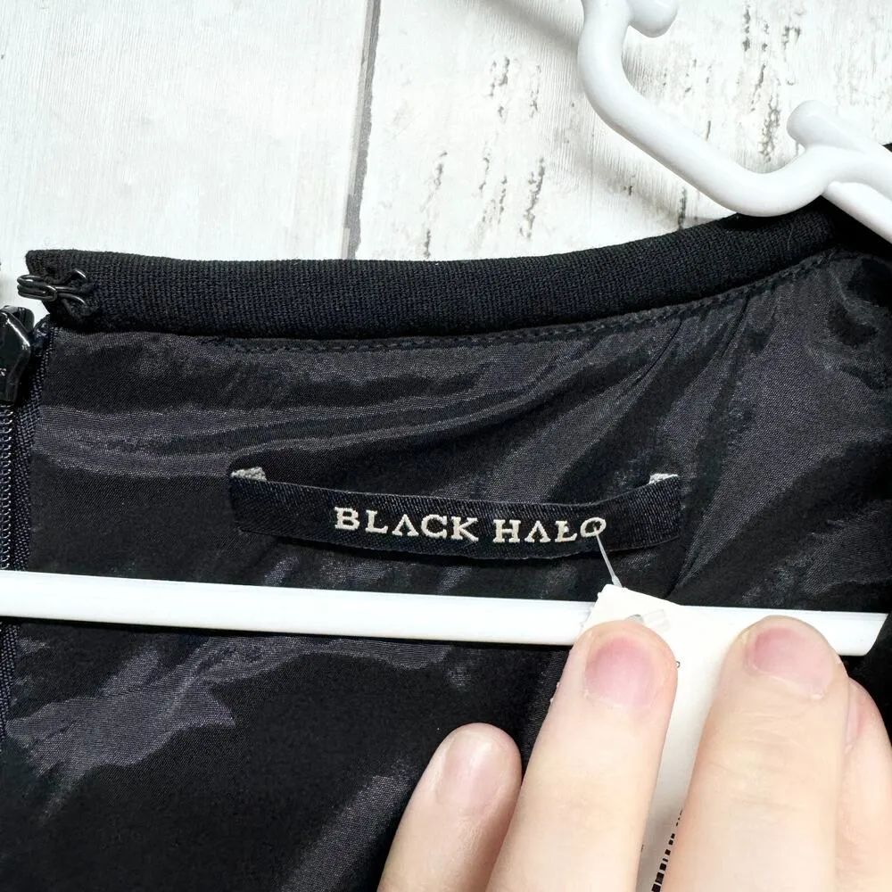 Black Halo Dress Women Size 8 Black Sleeveless Side Neckline Mini Pleated - Image 2