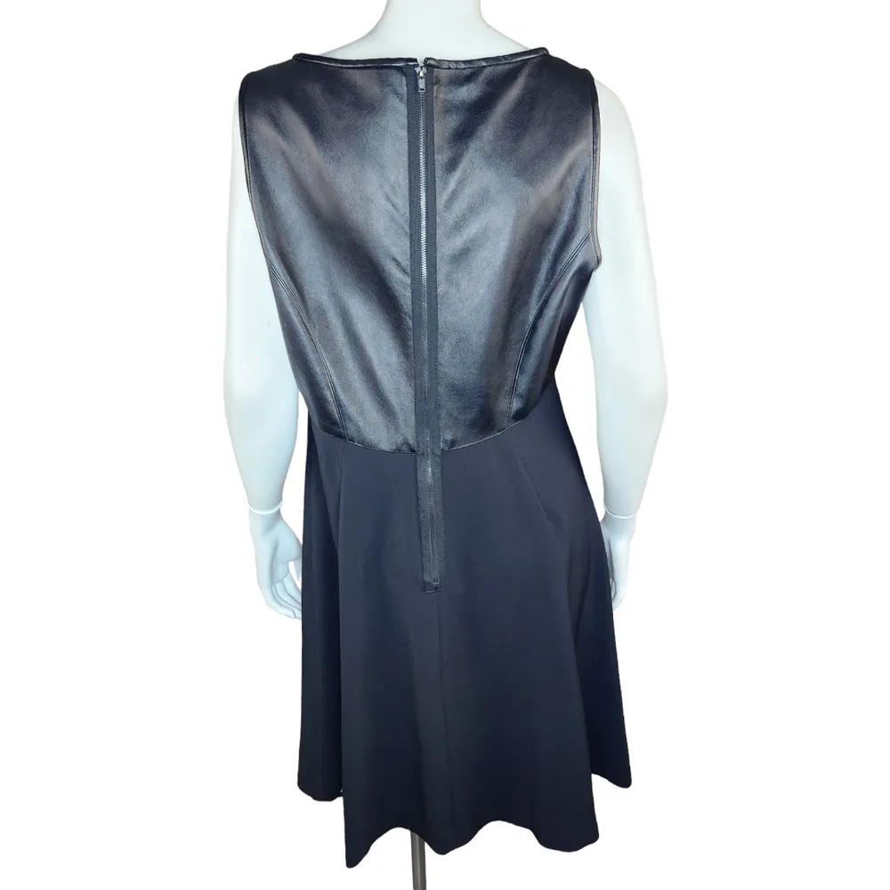 NWT Maggy London Womens 12 Black Faux Leather Fit and Flare Sleeveless Dress - Image 9