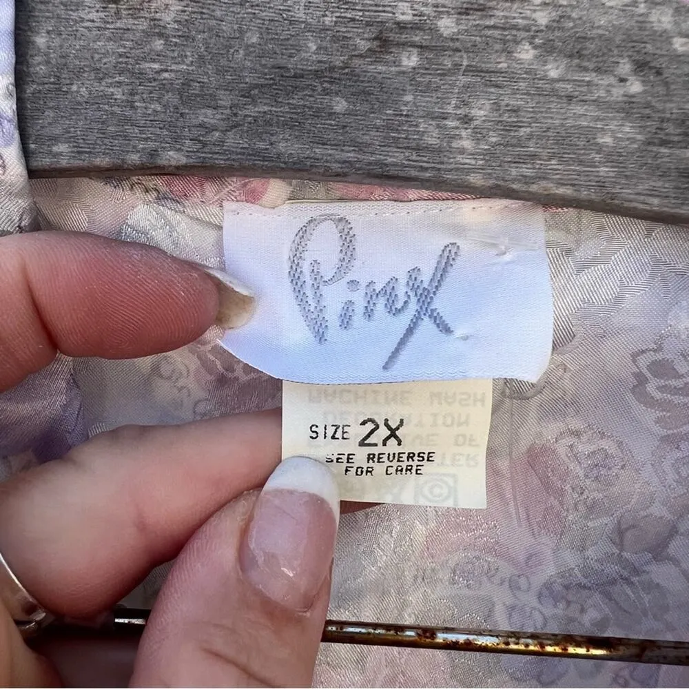 Vintage 90s Pinx pastel blue pink floral slinky short bathrobe 2X PLUS VOLUP Size XXL - Image 4