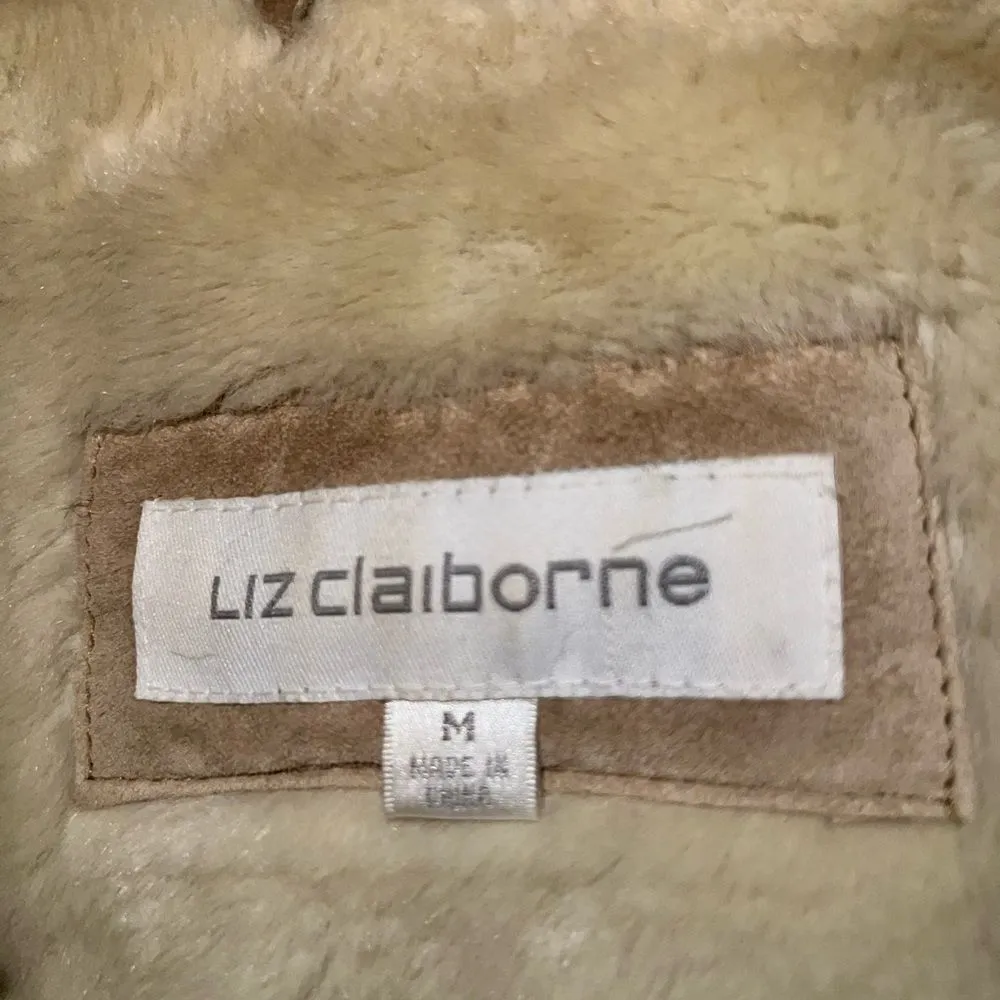 Liz Claiborne new beige suede coat with zip up front and faux fur trim! - Image 9