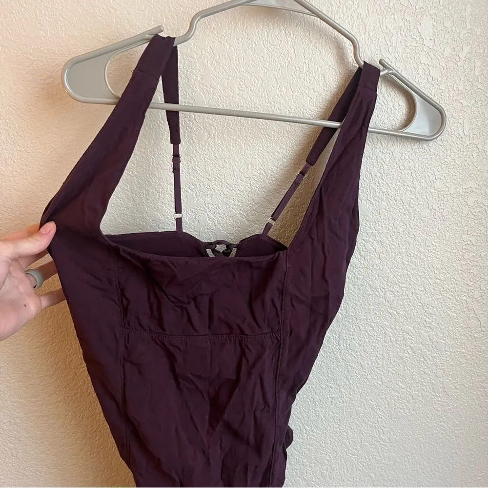 Free People Dark Purple Lace Back Bodysuit - Image 2