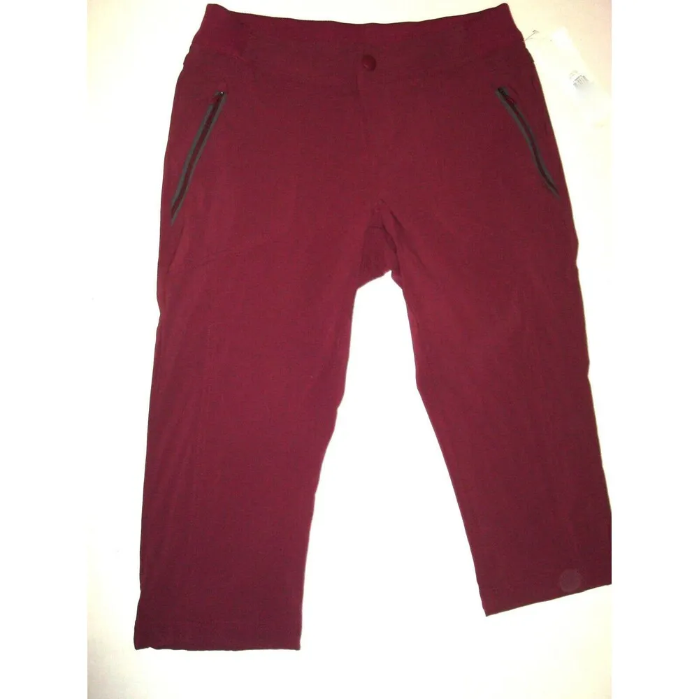 Womens M New NWT Columbia Capri Pants Pockets Dark Red Bryce Canyon UPF Burgundy - Image 2