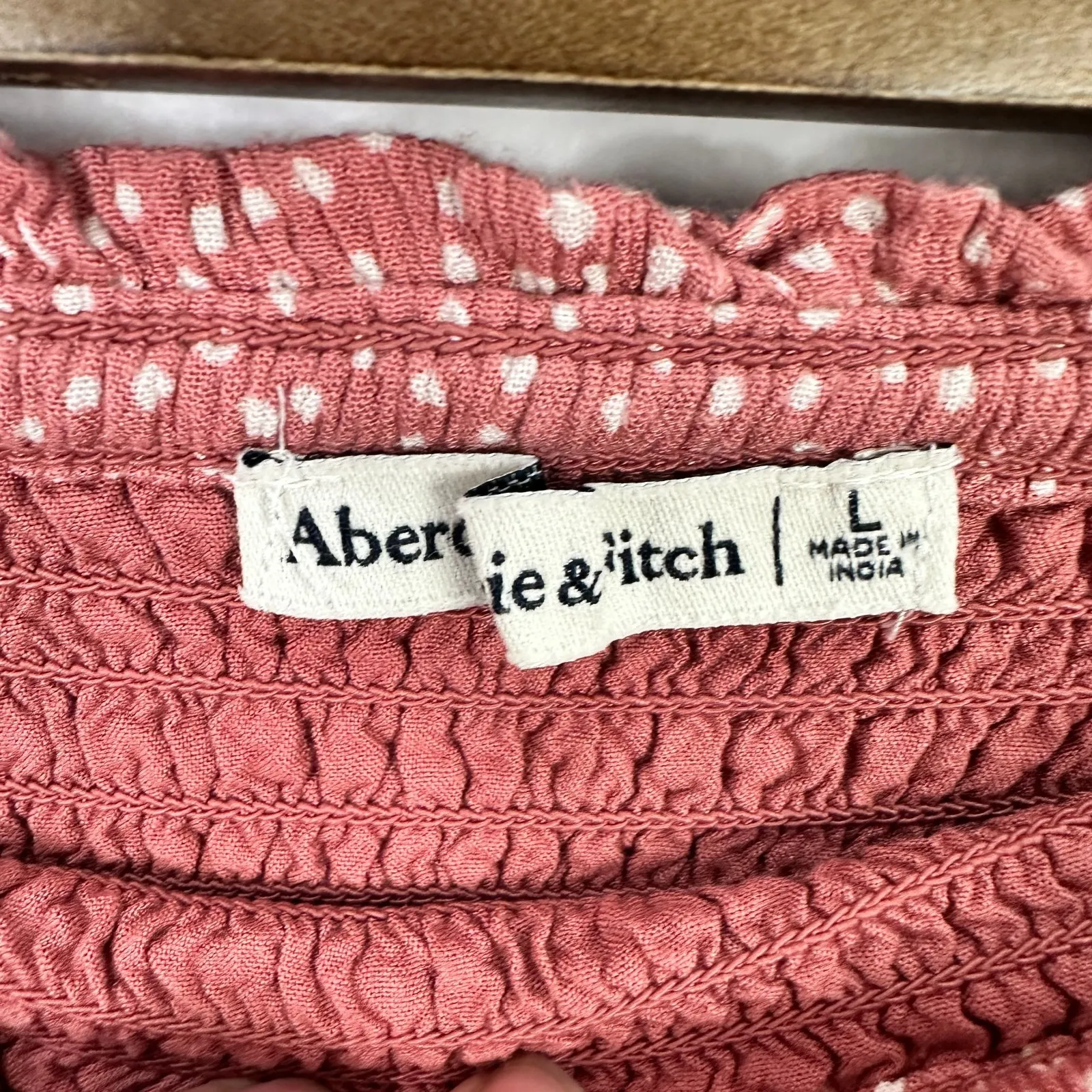 Abercrombie Fitch Mini Skirt Womens Large Pink Polka Dot Smocked Pull On Preppy - Image 2