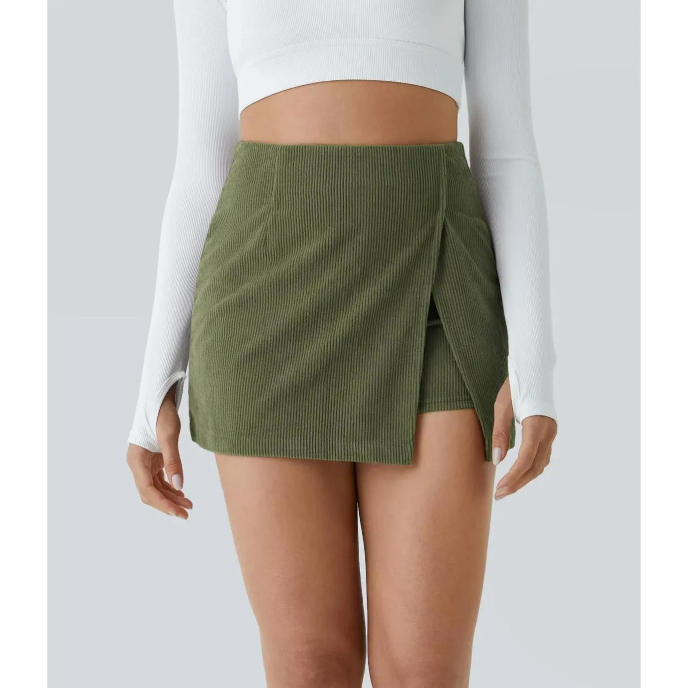 Halara NWT High Waisted Back Zipper Hem 2-in-1 Corduroy Casual Skirt  Size Small - Image 2