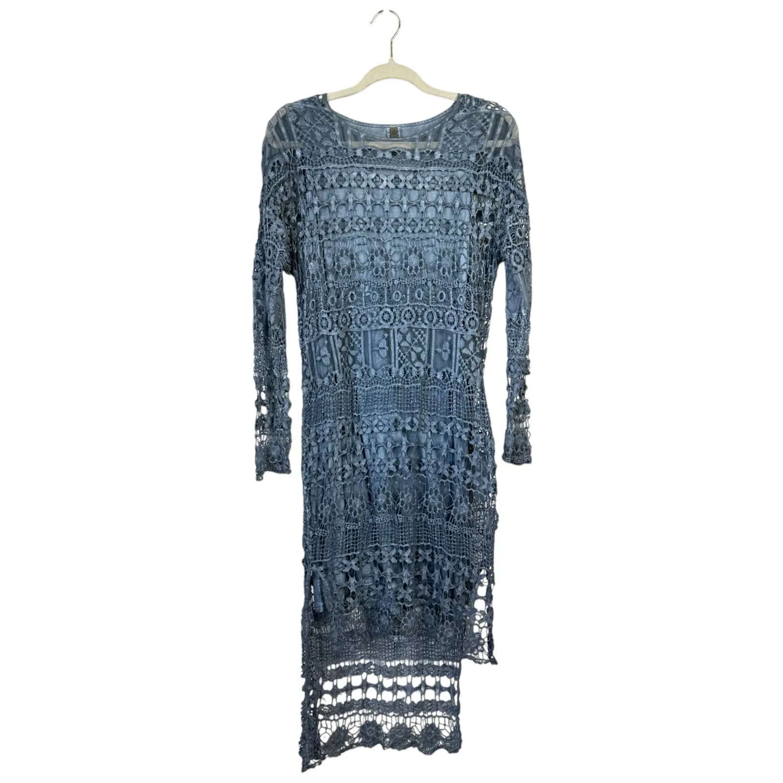 XCVI Fonda Midi Dress Crochet Blue Floral Long Boho Western Coastal Size Medium - Image 4