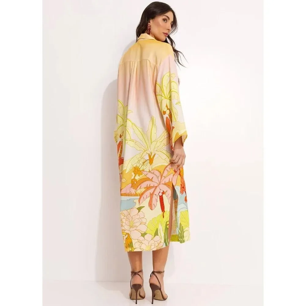 NWOT Farm Rio Linen blend Floral Midi Shirt Dress Size S Hawaiian Tropical - Image 6