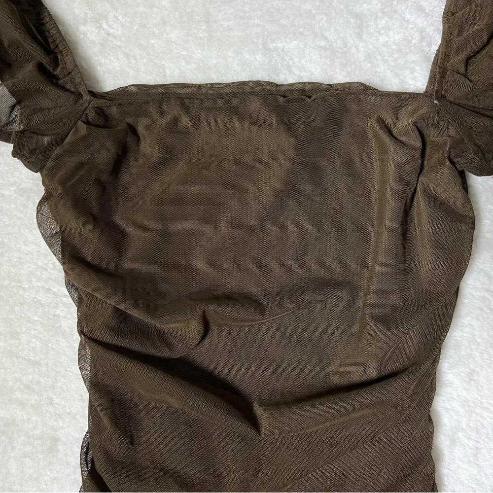 Princess Polly Brown Charvi Ruched Mesh Mini Dress - Image 4