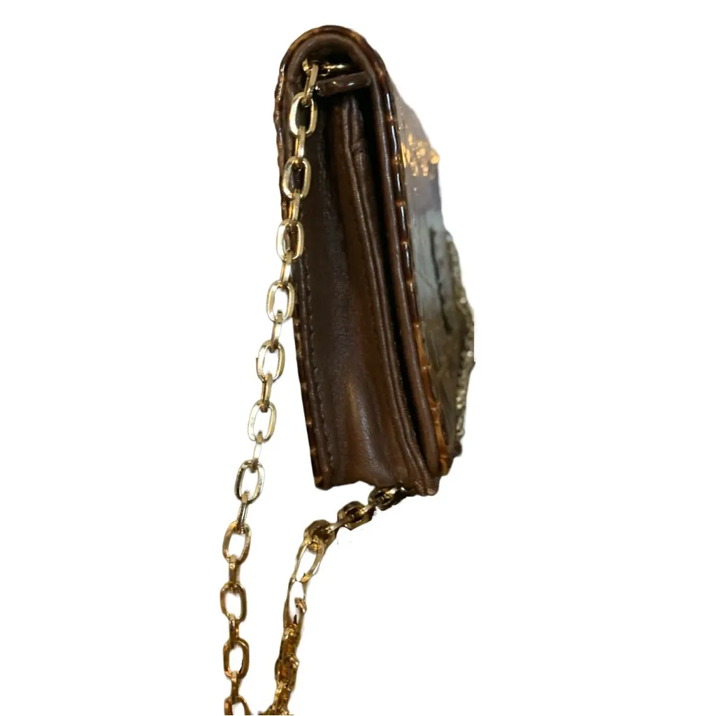 ANTONIO MELANI FAUX BROWN PATENT LEATHER CROCODILE EMBOSSED CLUTCH/SHOULDER BAG - Image 5