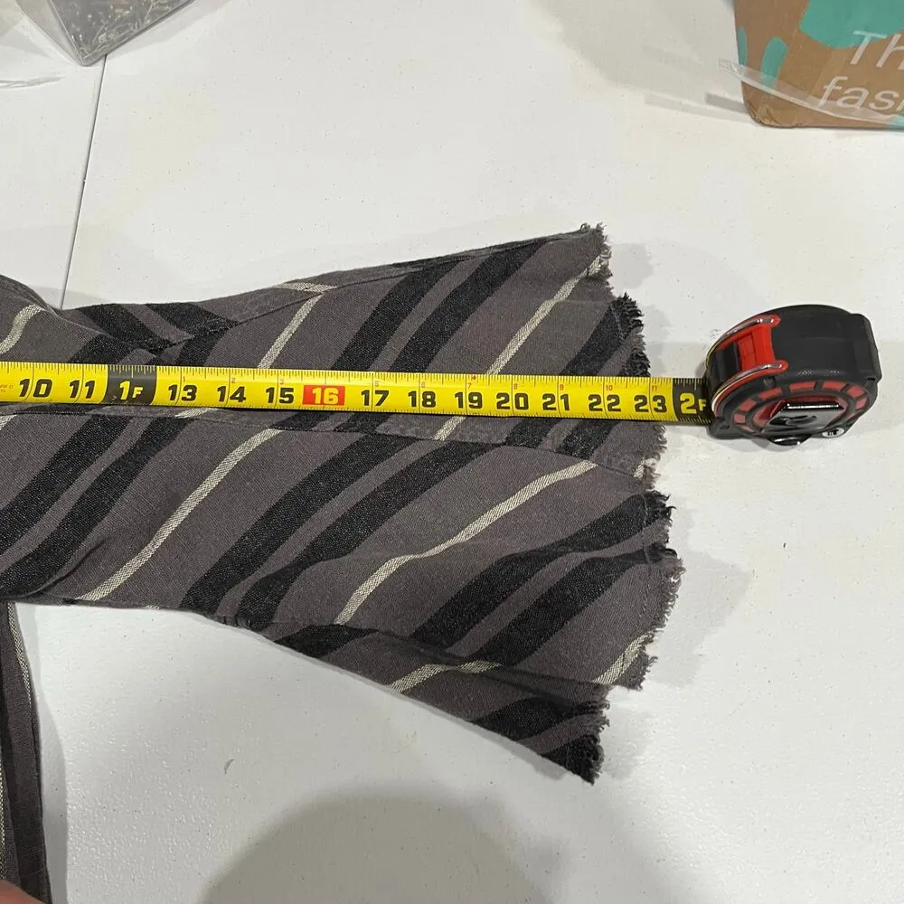 Free People Charcoal Combo Rumpled Stripe Yarn Dye Linen 4 Blazer Y2K Quirky - Image 10