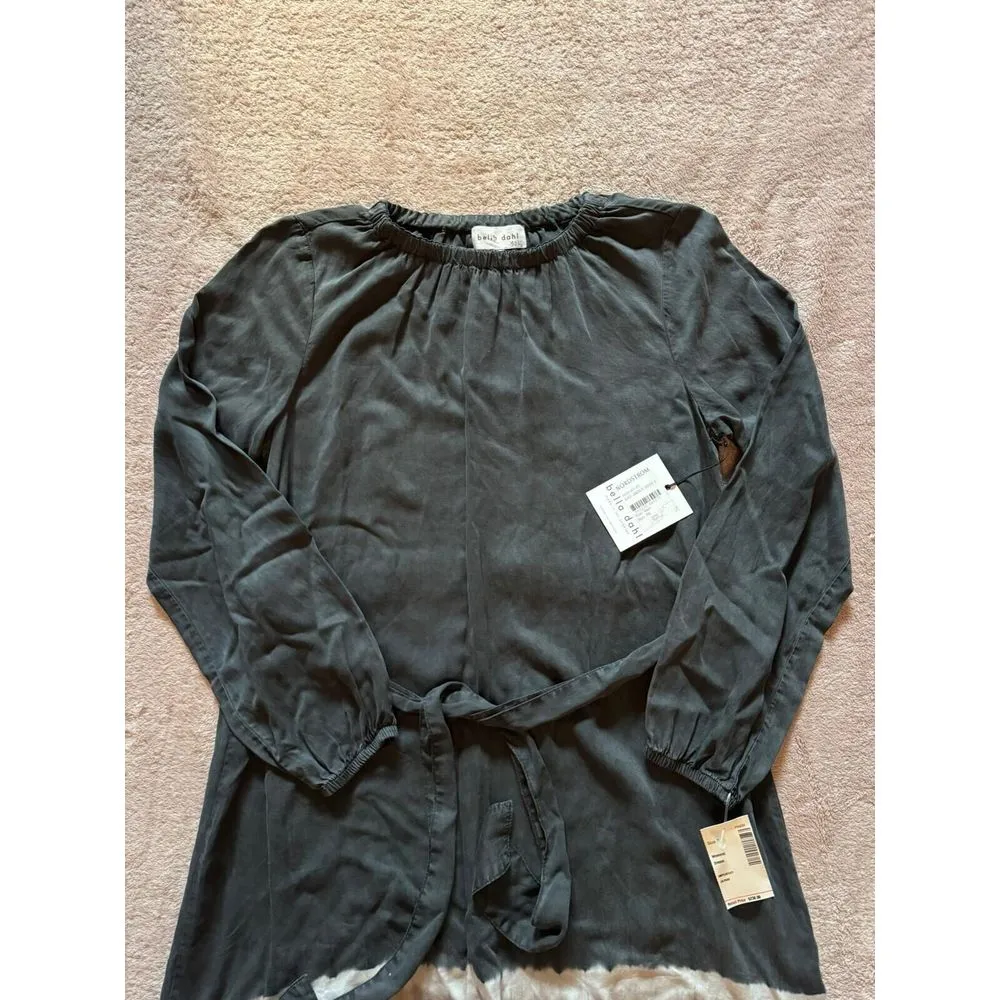 Bella Dahl Bishop Sleeve Ruffle Hem Dress in‎ Black Concrete Stripe Dye Sz S NWT - Image 4