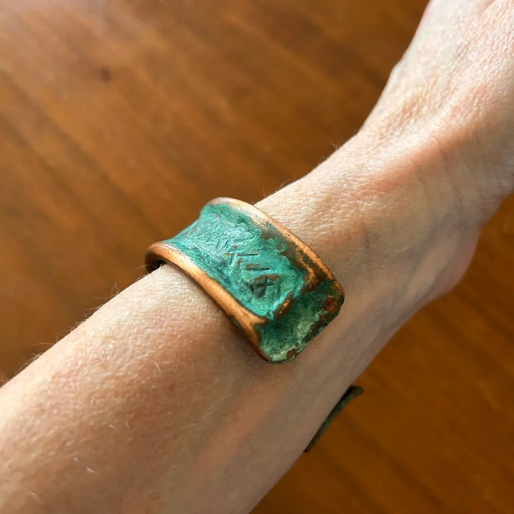 Vintage copper Verdigris patina cuff Gold - Image 3