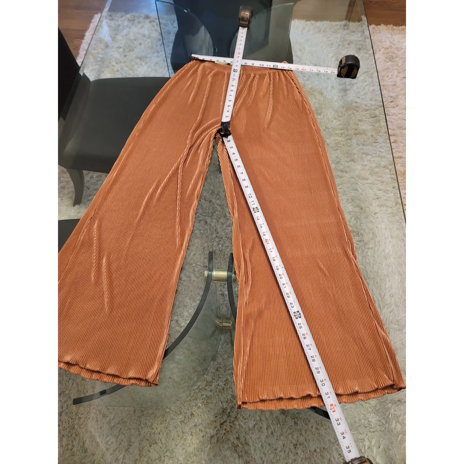 Polyester Pants Women's Size XL Pleated Light Brown Stretch Elastic Waist Luxury - Image 10
