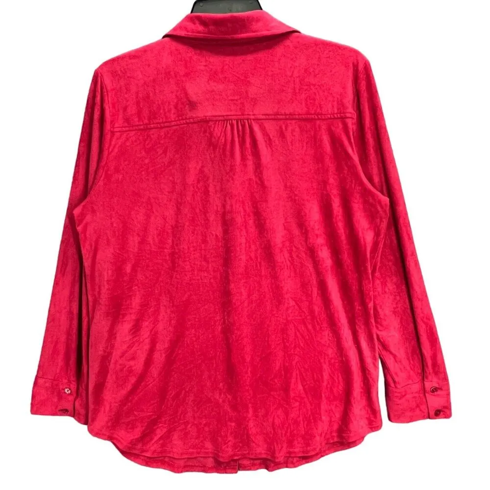 Chicos Shirt Womens M Red Smooth Faux Suede Reza Long Sleeve Minimalist Classic - Image 4