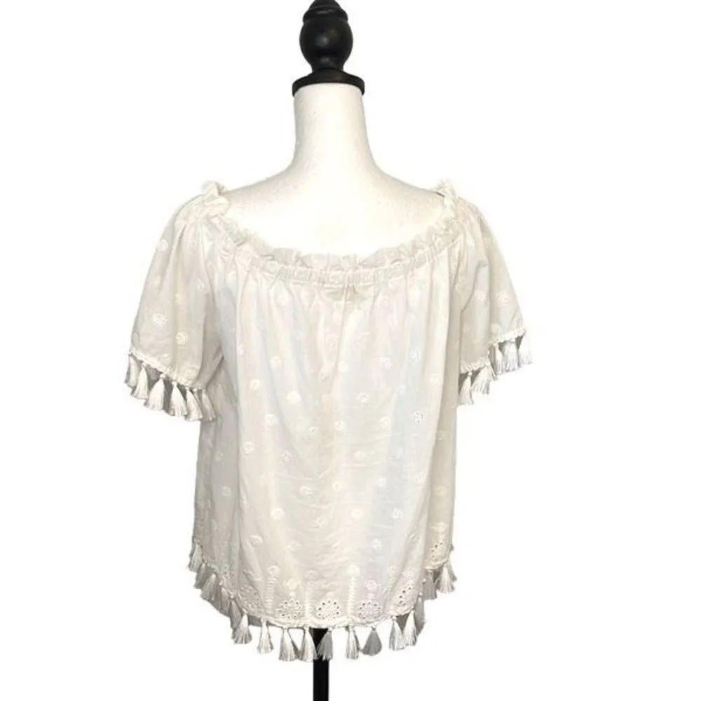 In Loom Tassel Accent Boho Eyelet Rayon Top Off White Size‎ Small - Image 3