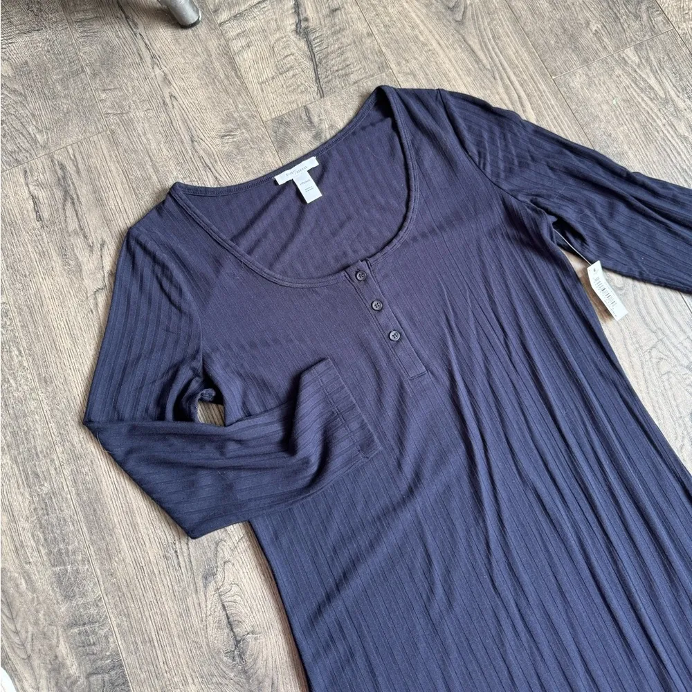Anthropologie Daily Ritual Ribbed Navy Henley Midi Dress NWT - Image 2