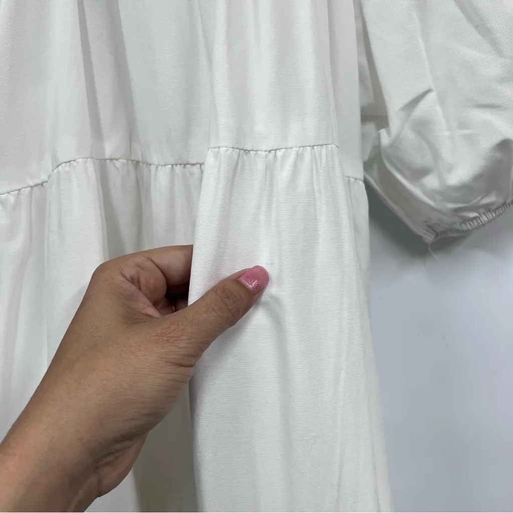 Elegant White Puff Sleeve s Dress tiered square neckline babydoll mini Size undefined - Image 10