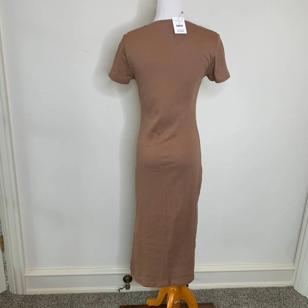 NWT Cotton On Brown Ribbed T Shirt Dress Short Sleeve Slit Sz Medium - Image 2