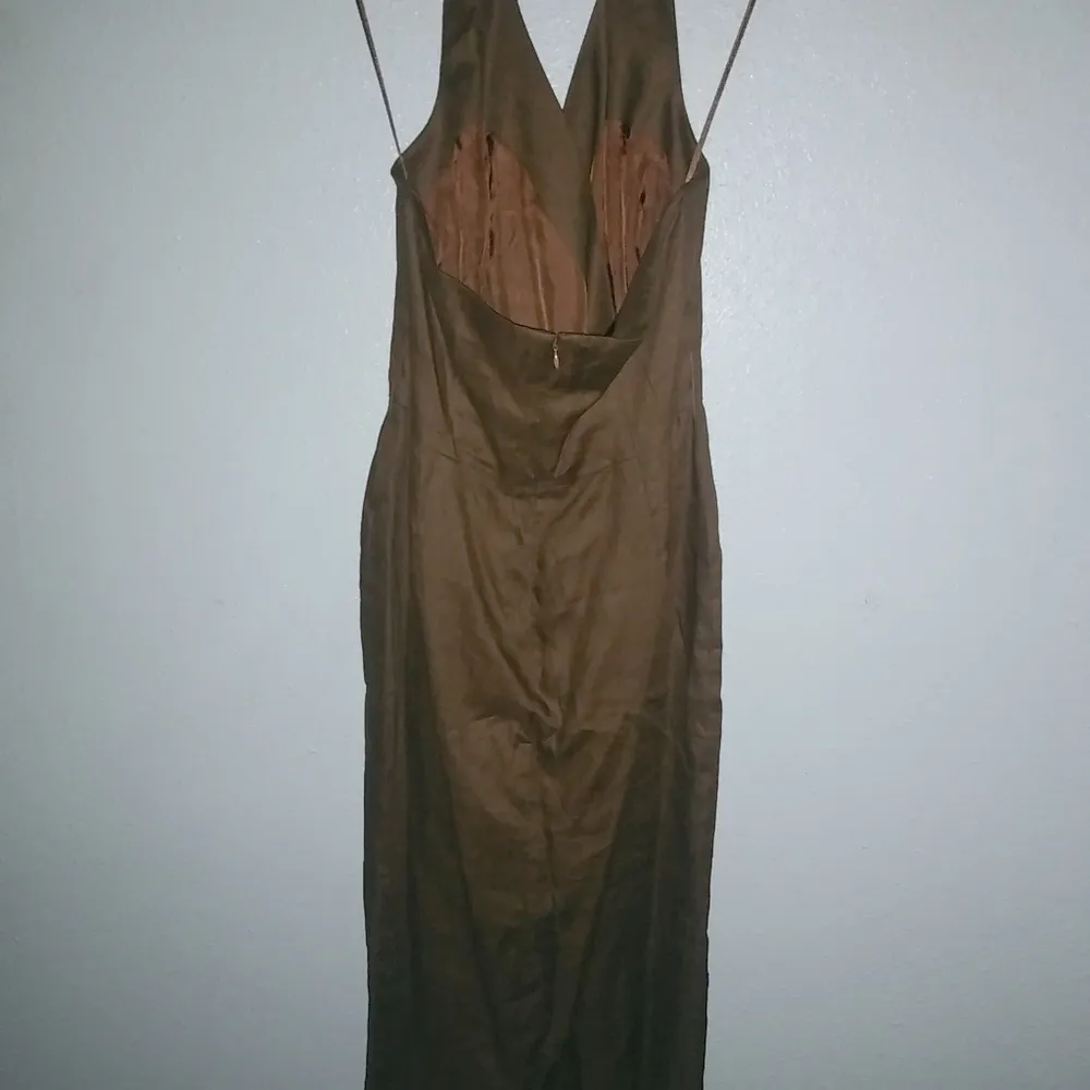 Gillian for Neiman-Marcus 14 Linen Halter Midi Shift Dress in Caramel - Image 6