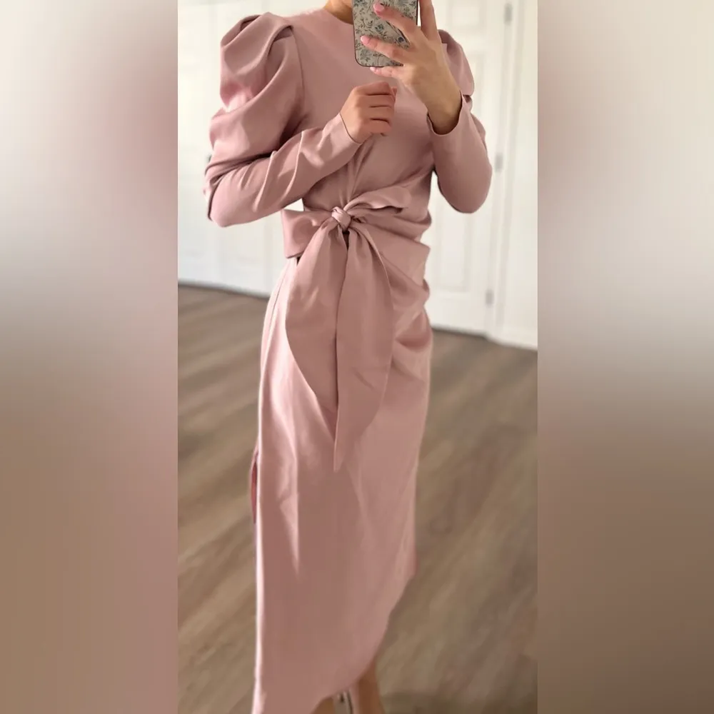 Satin Pink Bow Midi Dress Size XS - Image 5