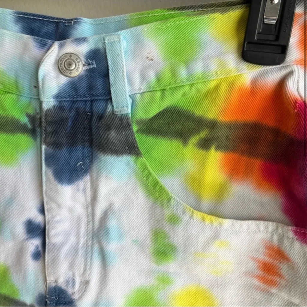 Genetic Genes Tie Dye Jean Shorts High Waisted Size XS Green - Image 2
