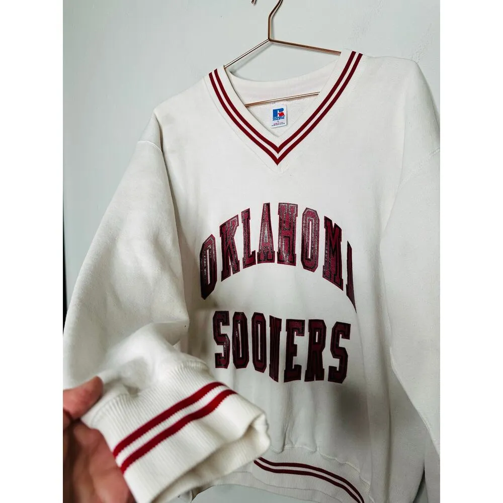 Russell Athletic Oklahoma OU University 90s V-Neck Oversized Sweatshirt Size L - Image 2