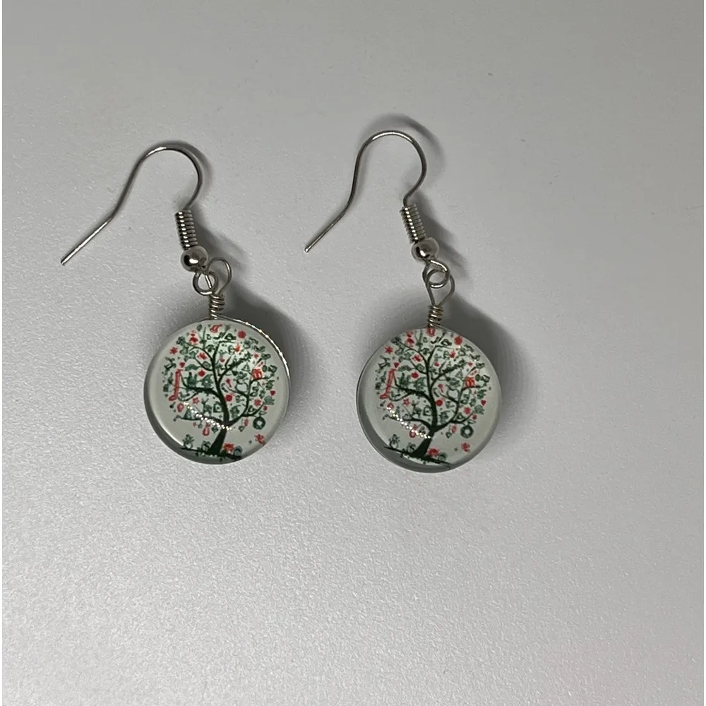 Light Green Tree Of Life Ball Dangle Earrings - Image 3