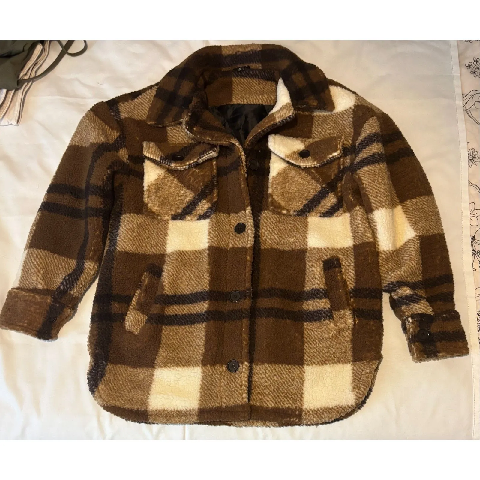 NWOT Stoic Oversized Plaid Sherpa Fleece Shirt Jacket, Brown, Sz S Brown - Image 2