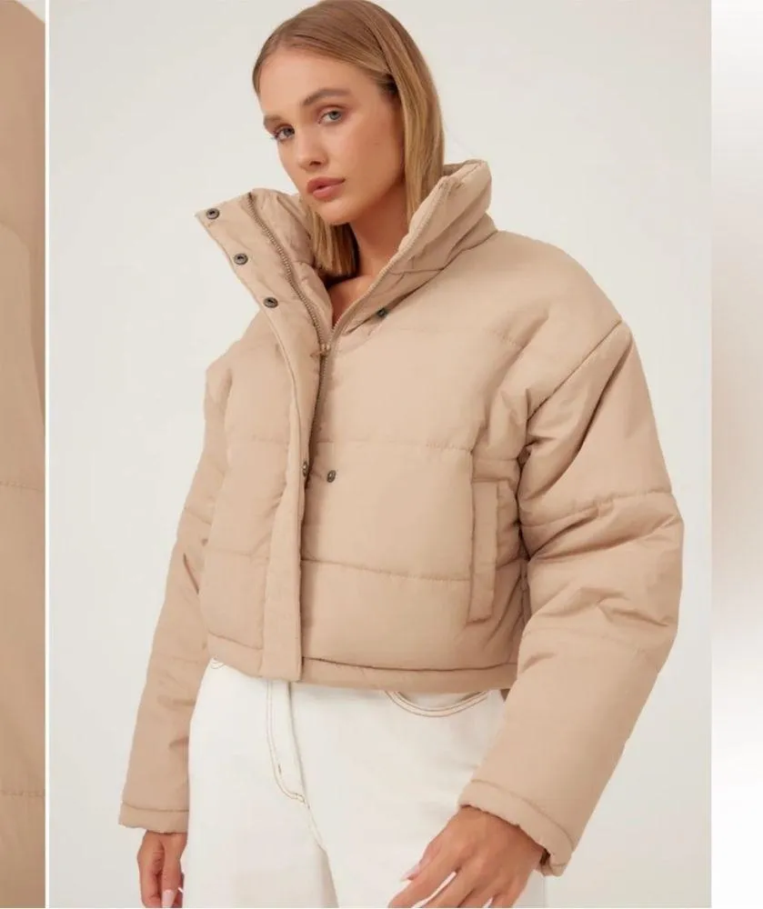 The Fifth Label Remake Cropped Tan Puffer Jacket Coat - Image 3