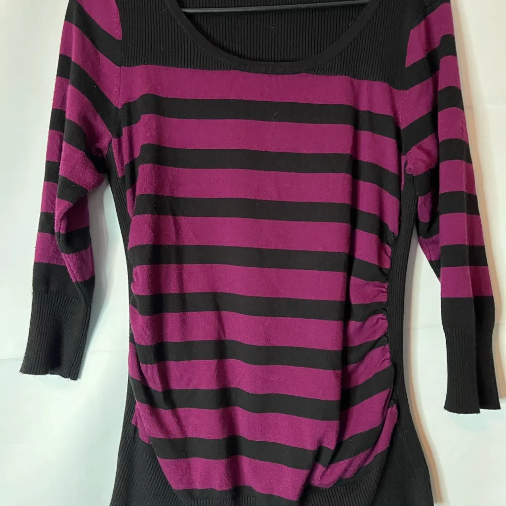 Maurices Striped Scoop Neck Sweater in Burgundy and Black - Image 4