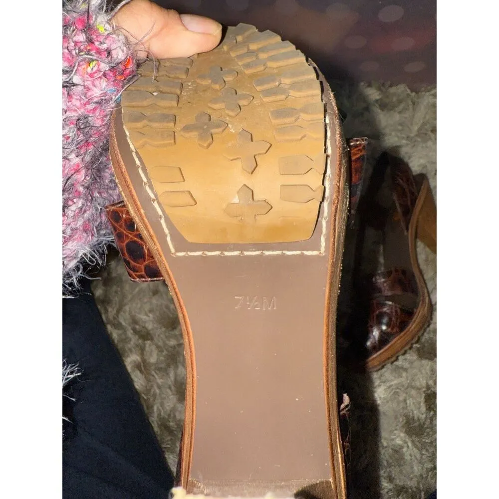 KORS Michael Kors Brown Crocodile Embossed Slingback Heels Sandals with Lug Sole - Image 4