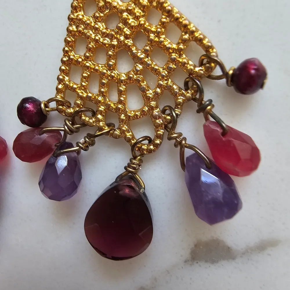 Pink Sapphire Amethyst Garnet Gold Vermeil Chandelier Pierced Earrings - Image 11