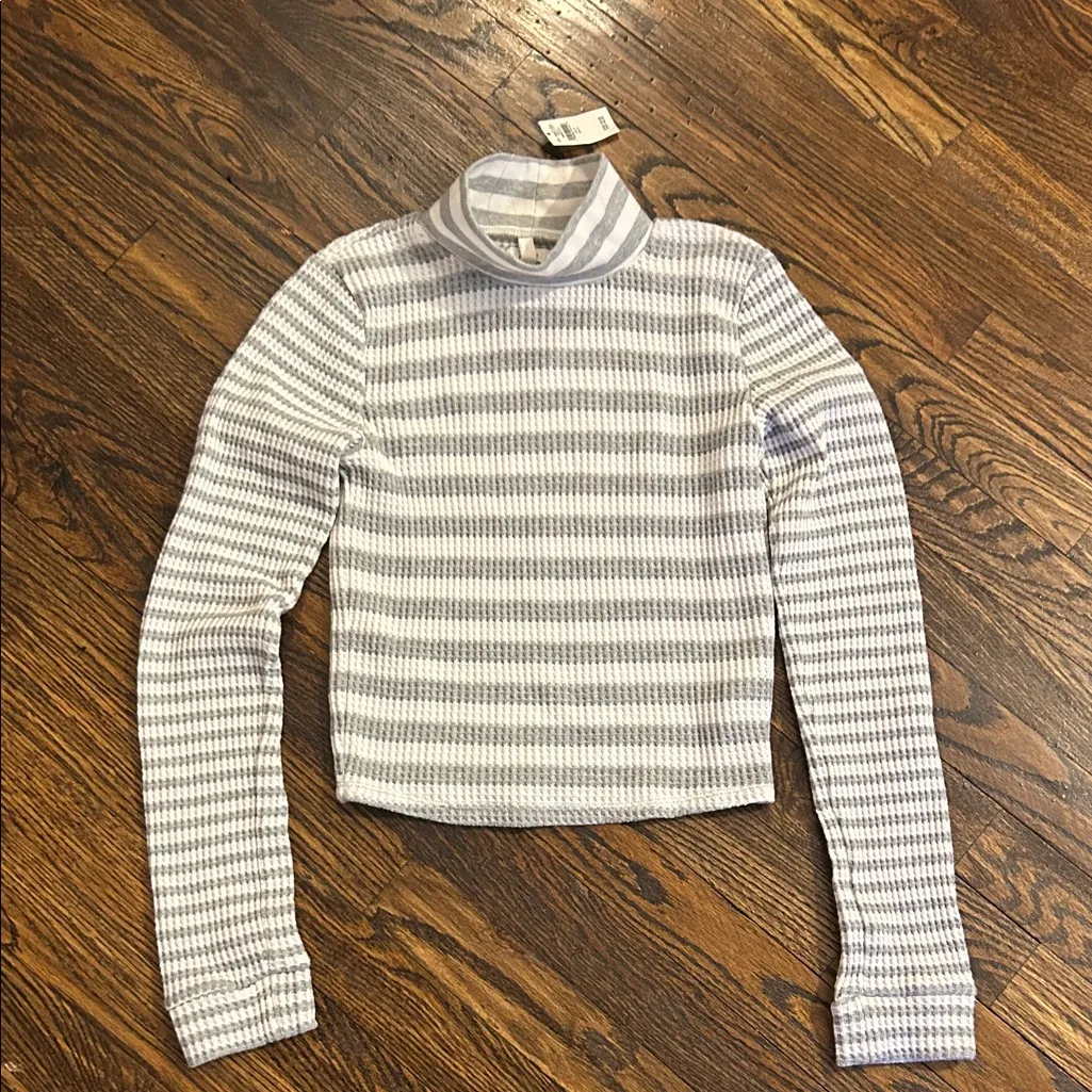 Aerie New textured waffle knit striped active top mock neck size small cozy - Image 2