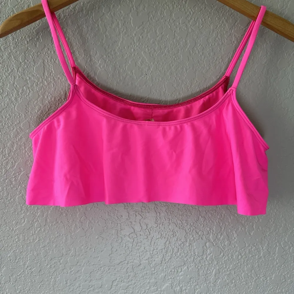 Free‎ People Womens Large Hot Pink Ruffle Spandex Nylon Bikini Top - Image 2
