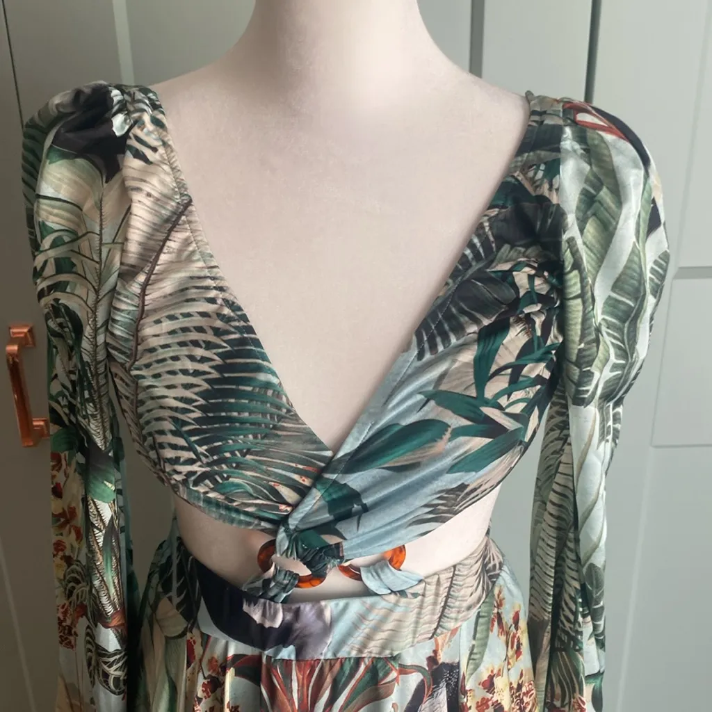 PATBO Eden Print Floral Cut Out Maxi Dress in Verde sz 4 Green - Image 8