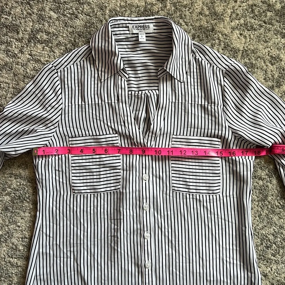 Petite Slim Fit Black and White Striped Portofino Shirt - Image 8