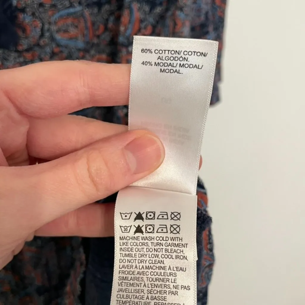 LUCKY BRAND Paisley Split Neck T-Shirt Navy Blue Red Tassel Tie Short Sleeve Top - Image 11