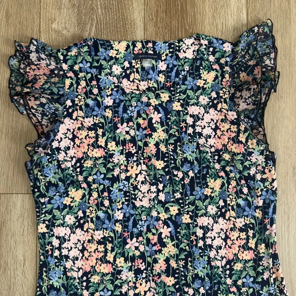 Tommy Hilfiger Size 10 Floral Printed Flutter Sleeve Tiered Ruffle Trim Dress - Image 5