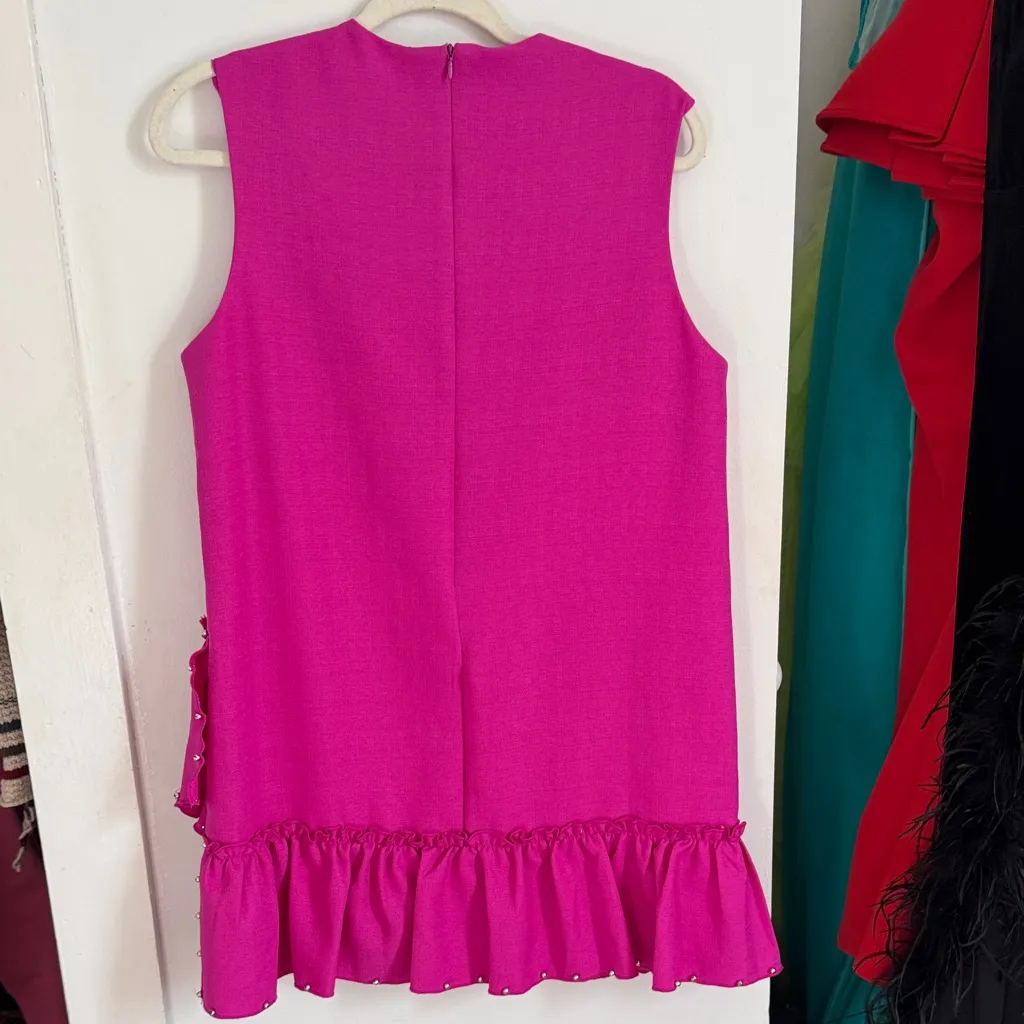 Glam Vibrant Pink Sleeveless Tunic with Ruffle - Image 2