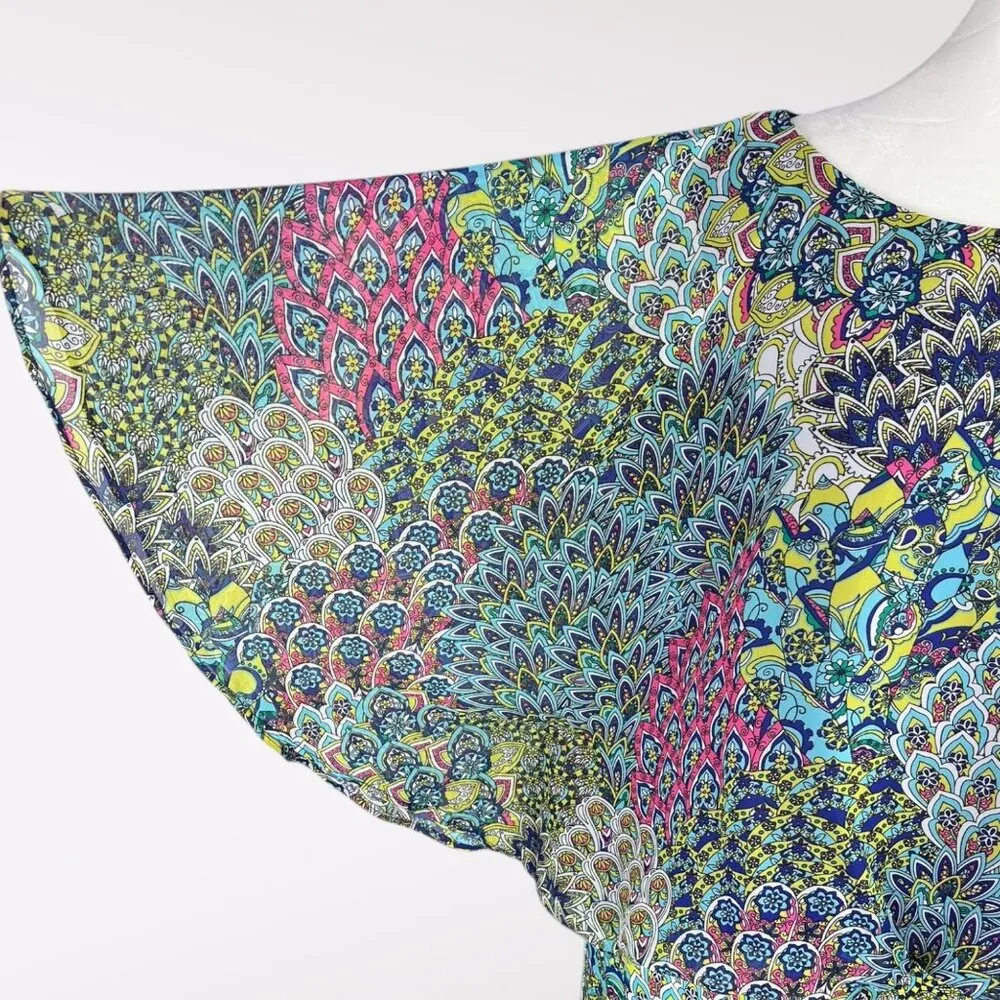 Coco Bianco Sheer Multicolor Print Blouse L NWT - Image 8