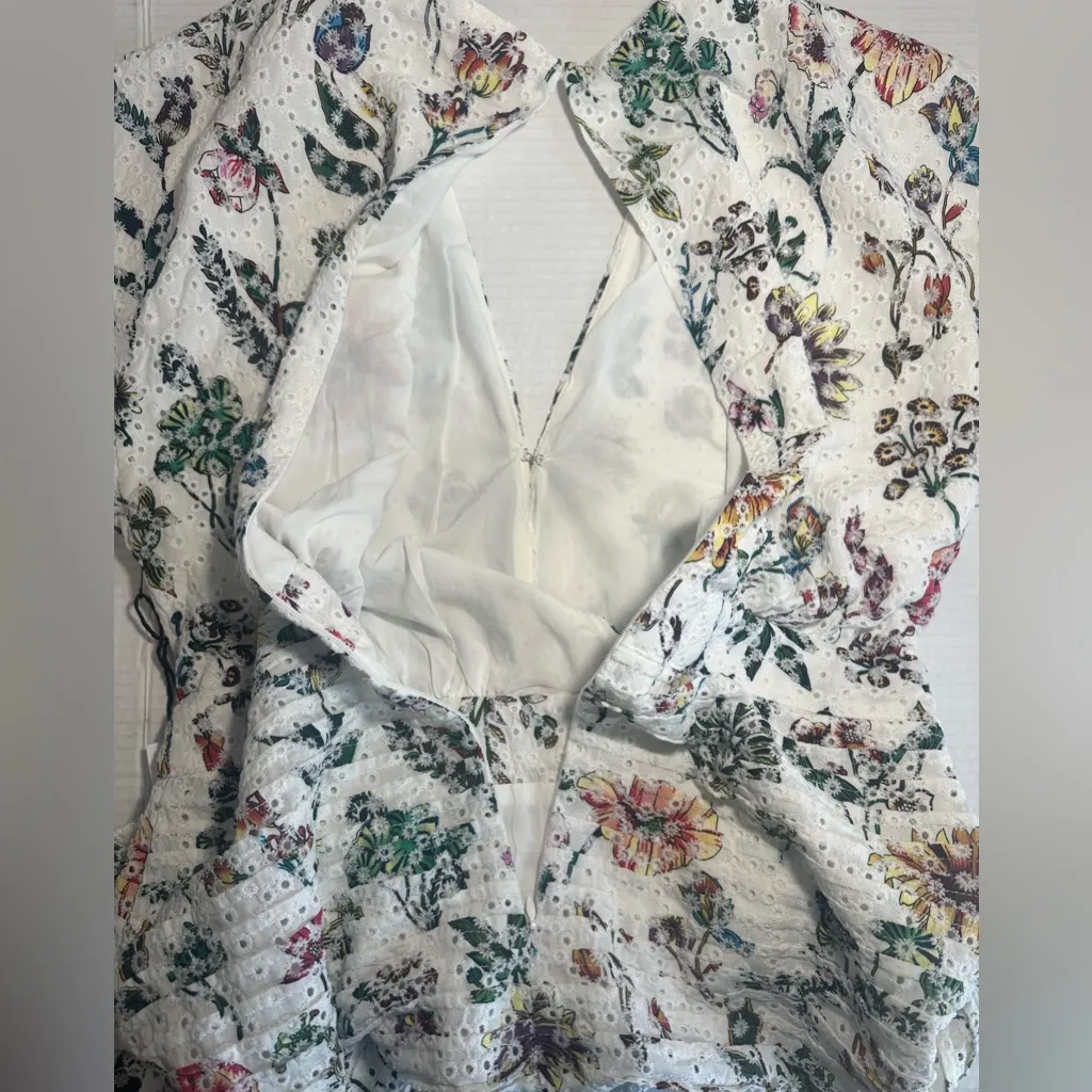 ASTR The Label Dress Women’s Large White Floral Eyelet Ruffle Short Sleeve Mini‎ - Image 13