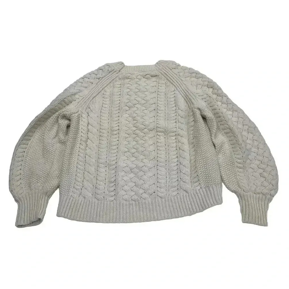 J. Crew Wool Blend Cable Knit Chunky Pullover Sweater Women Size L Cream - Image 5