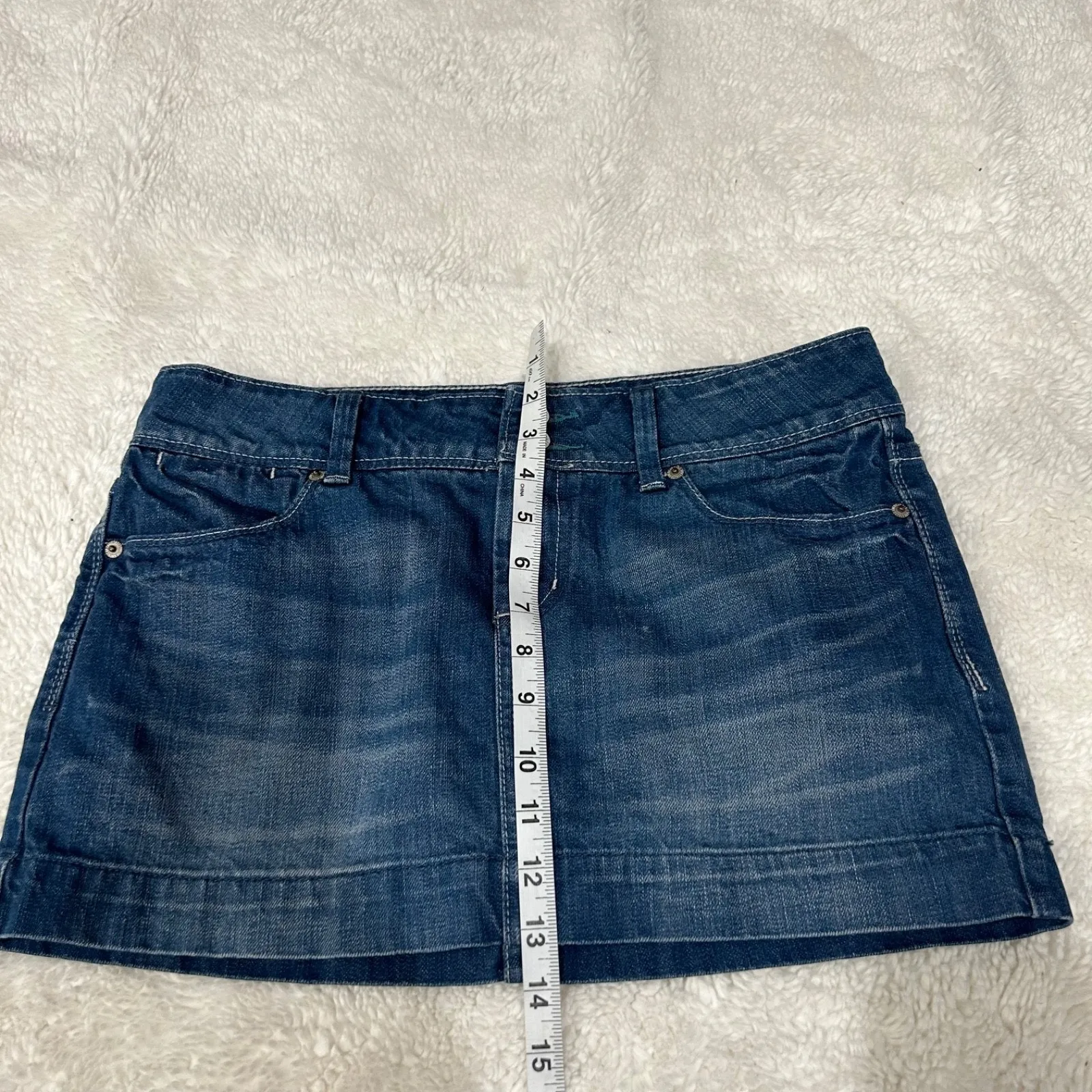 Vtg American Eagle Skirt Women's 8 Cotton Blue Denim Mini Low-Rise 2006 Y2K Soft - Image 4