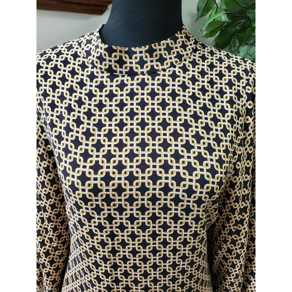 H&M Women's Multicolor Viscose Mock Neck Long Sleeve Knee Length Dress Size 6 - Image 5